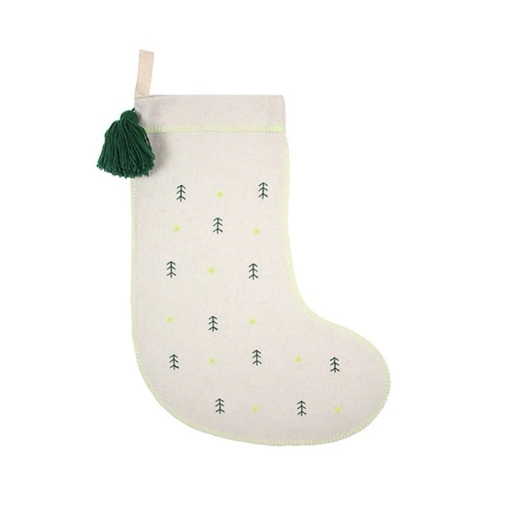 Meri‎ Meri Wool Christmas Stocking Green Pom Pom Neon Stitch Handmade India NWT